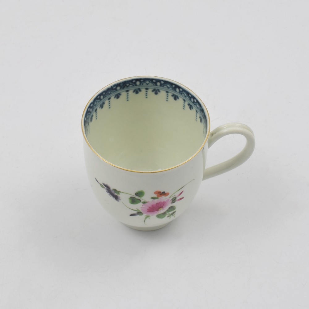 First Period Worcester Porcelain Floral Coffee Cup c.1770 View VI