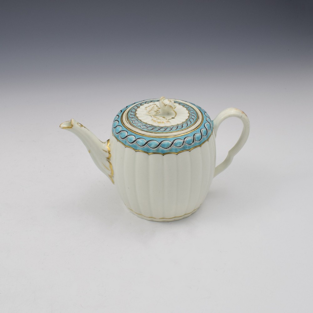 First Period Worcester Porcelain Barrel Fluted Teapot c.1770 View XI