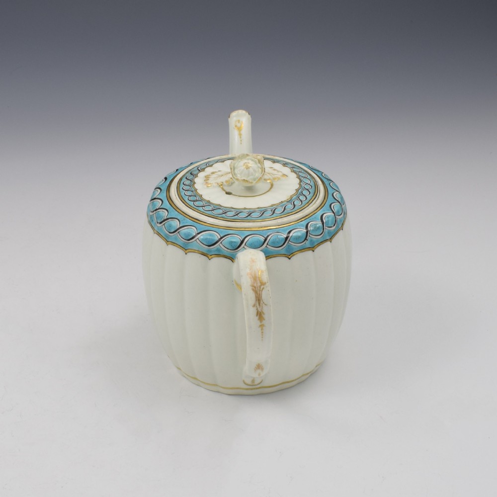 First Period Worcester Porcelain Barrel Fluted Teapot c.1770 View XII