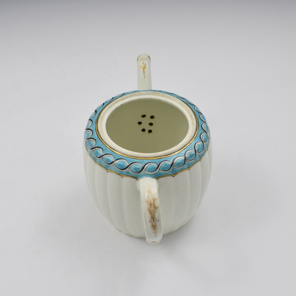 First Period Worcester Porcelain Barrel Fluted Teapot c.1770 View XVI