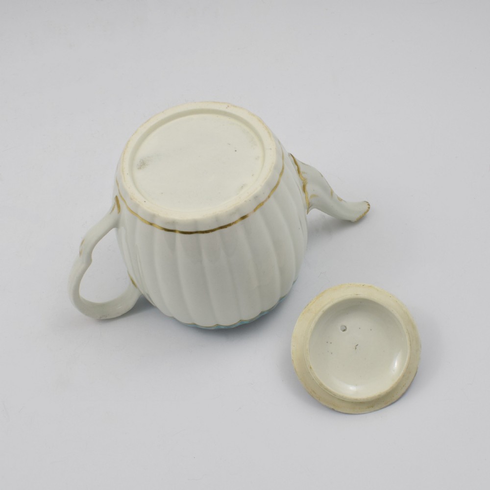 First Period Worcester Porcelain Barrel Fluted Teapot c.1770 View XVII