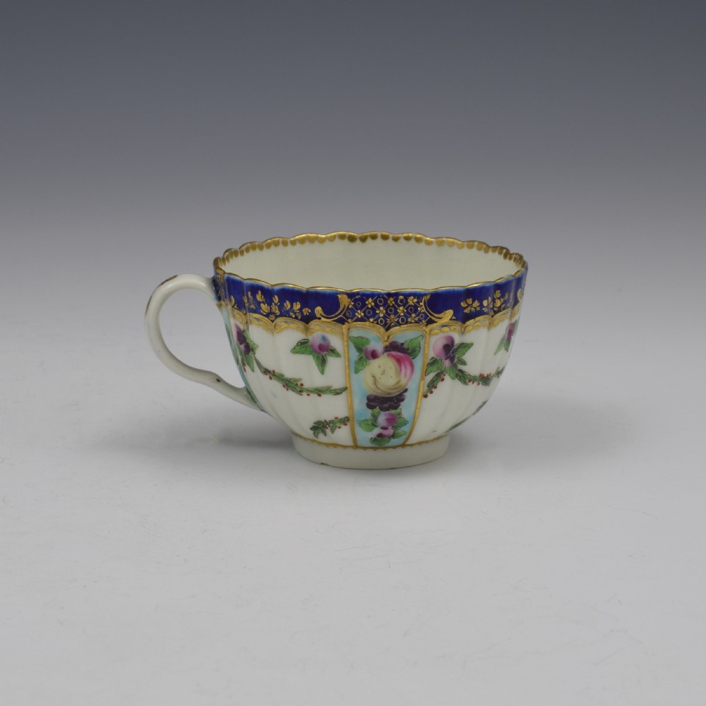 First Period Worcester Porcelain Sevres Style Fruit Painted Fluted Tea Cup