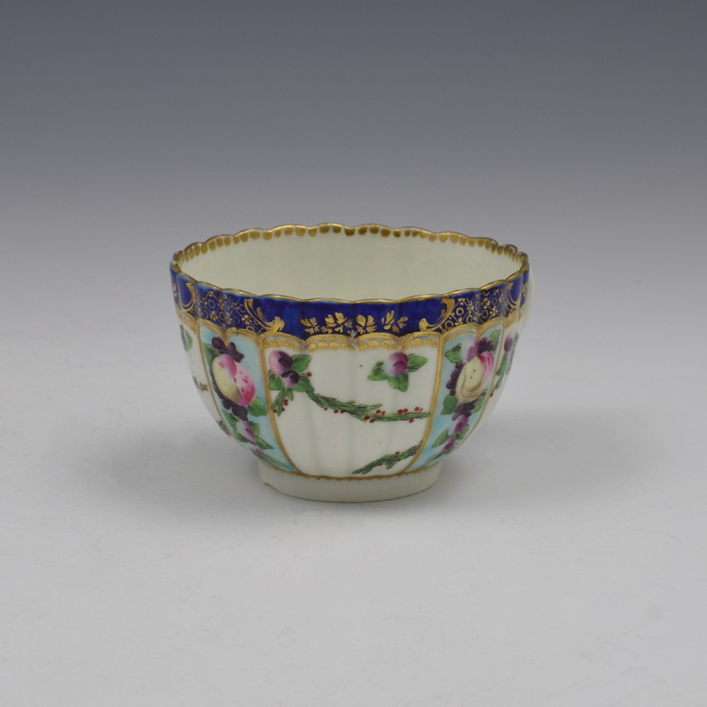 First Period Worcester Porcelain Sevres Style Fruit Painted Fluted Tea Cup View II
