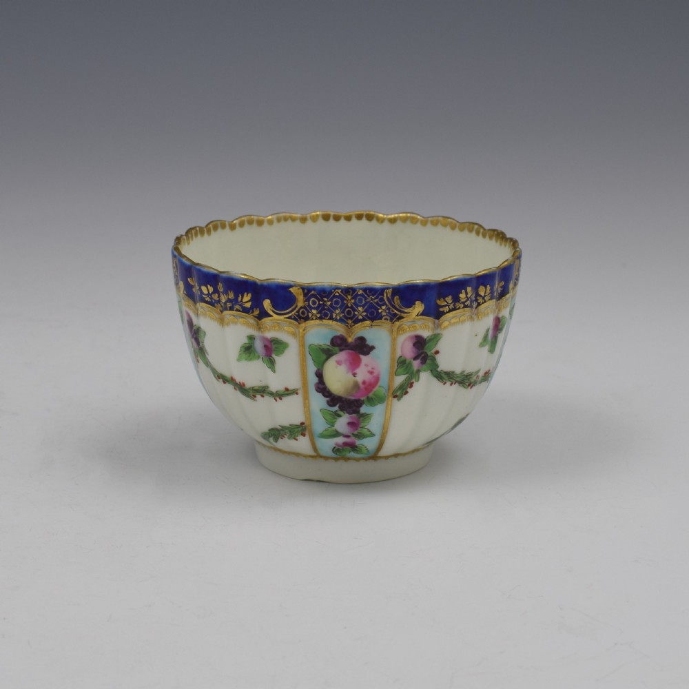 First Period Worcester Porcelain Sevres Style Fruit Painted Fluted Tea Cup View III