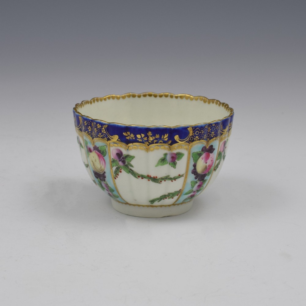 First Period Worcester Porcelain Sevres Style Fruit Painted Fluted Tea Cup View IV