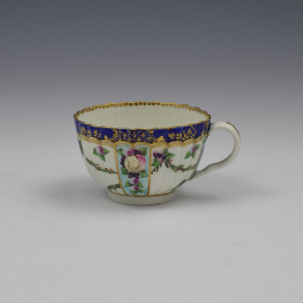 First Period Worcester Porcelain Sevres Style Fruit Painted Fluted Tea Cup View V