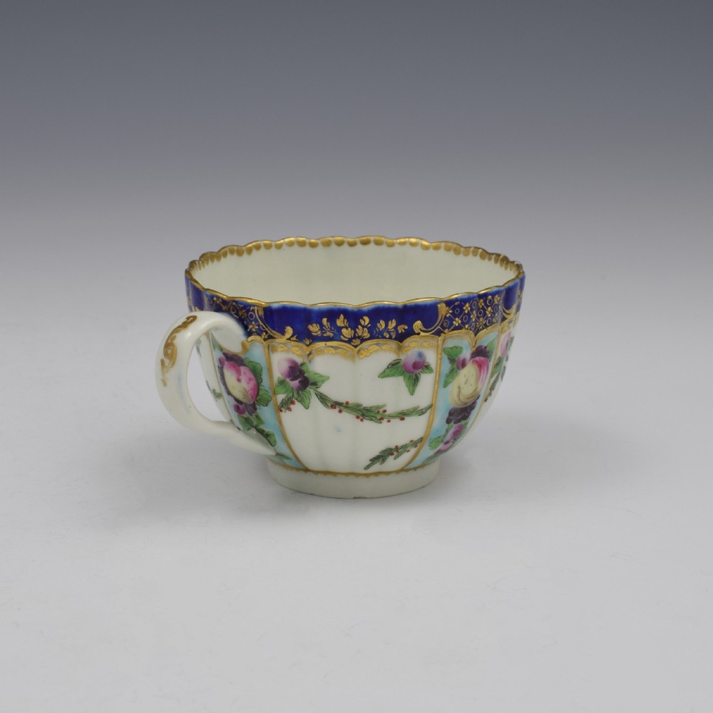 First Period Worcester Porcelain Sevres Style Fruit Painted Fluted Tea Cup View VI