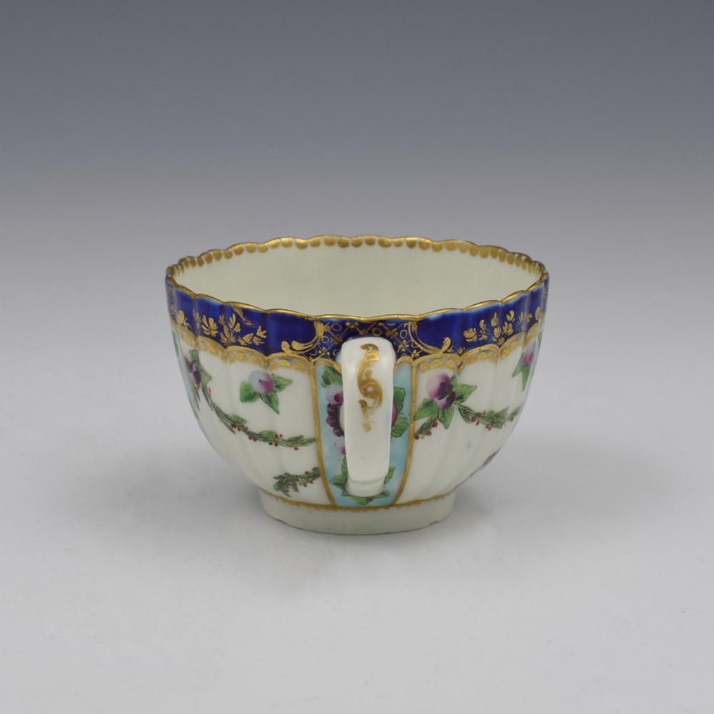 First Period Worcester Porcelain Sevres Style Fruit Painted Fluted Tea Cup View VII