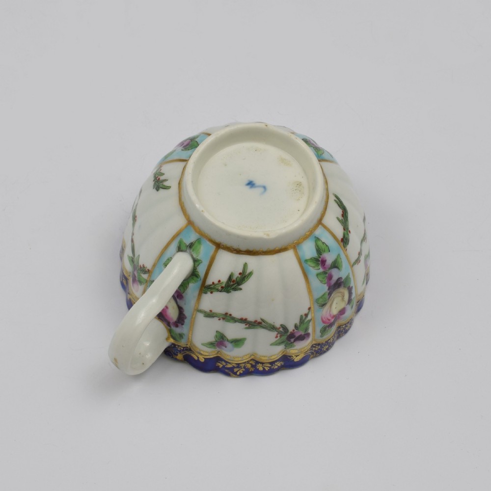 First Period Worcester Porcelain Sevres Style Fruit Painted Fluted Tea Cup View IX