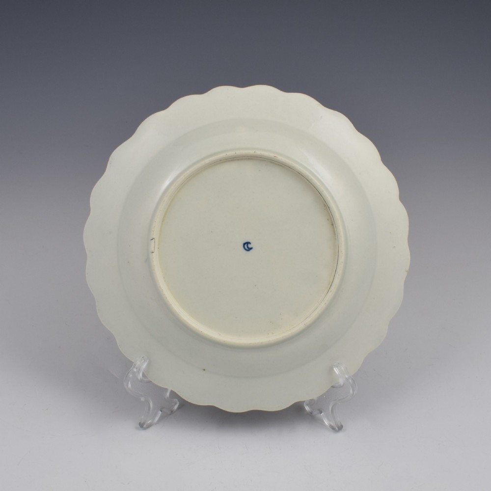 First Period Worcester Porcelain Blue Scale & Fancy Birds Dessert Plate c.1770 View II