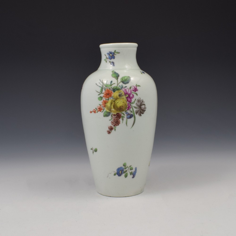 First Period Worcester Porcelain Ovoid Vase Floral Decoration c.1760 