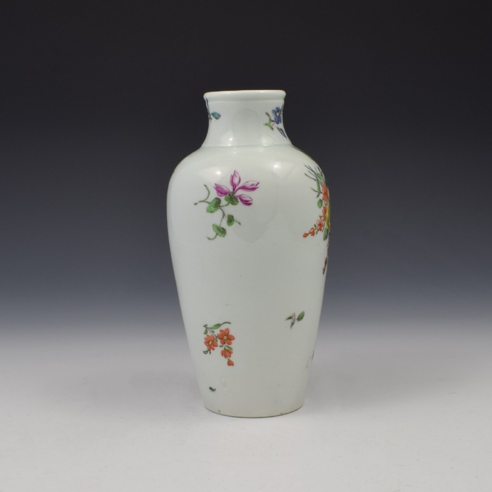 First Period Worcester Porcelain Ovoid Vase Floral Decoration c.1760  View II