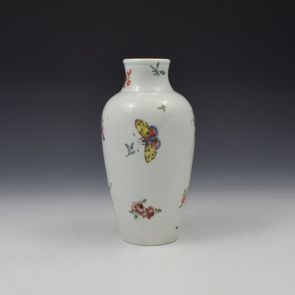 First Period Worcester Porcelain Ovoid Vase Floral Decoration c.1760  View III