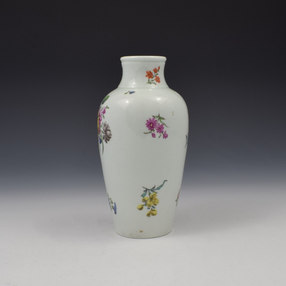 First Period Worcester Porcelain Ovoid Vase Floral Decoration c.1760  View IV