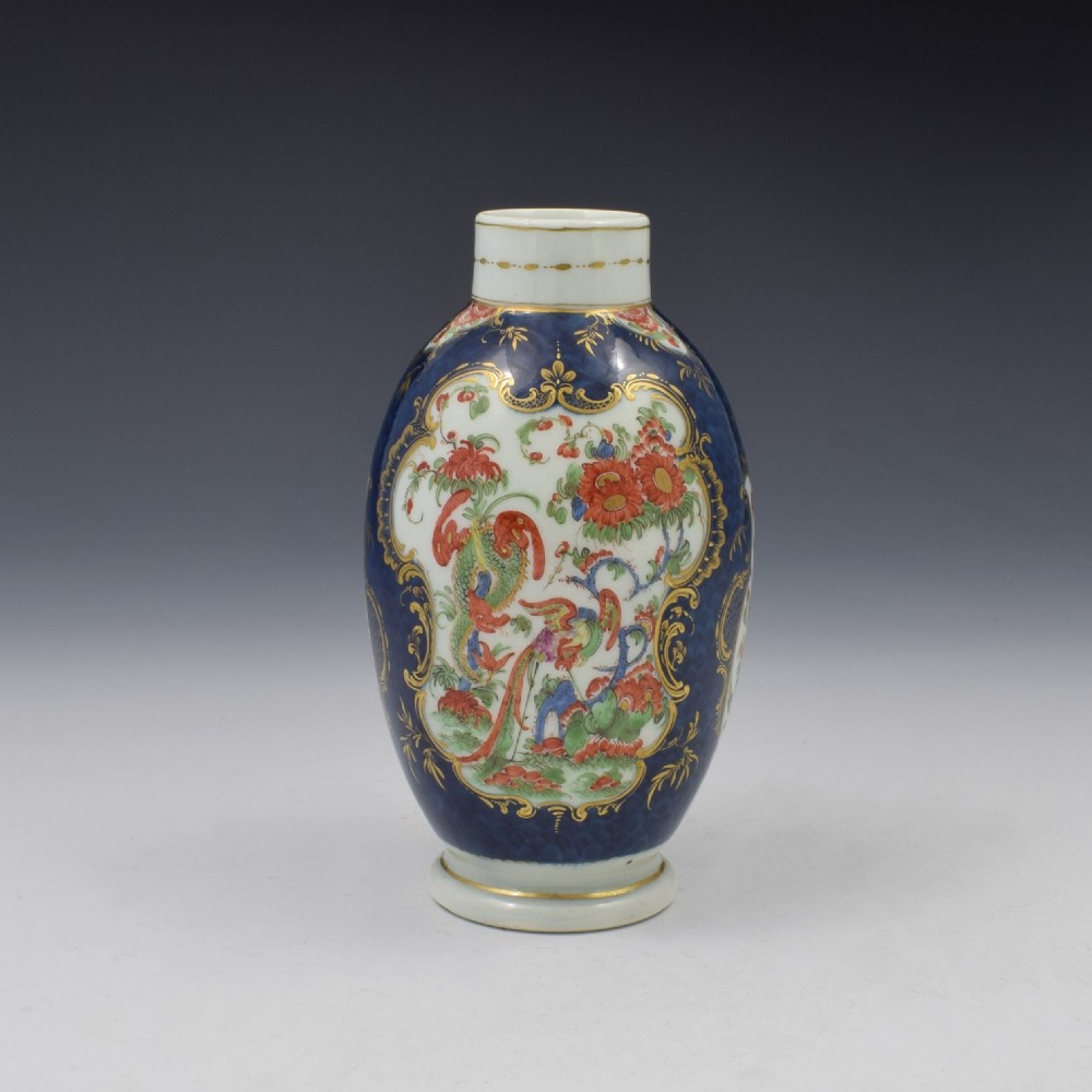 First Period Worcester Porcelain Blue Scale Jabberwocky Tea Canister 