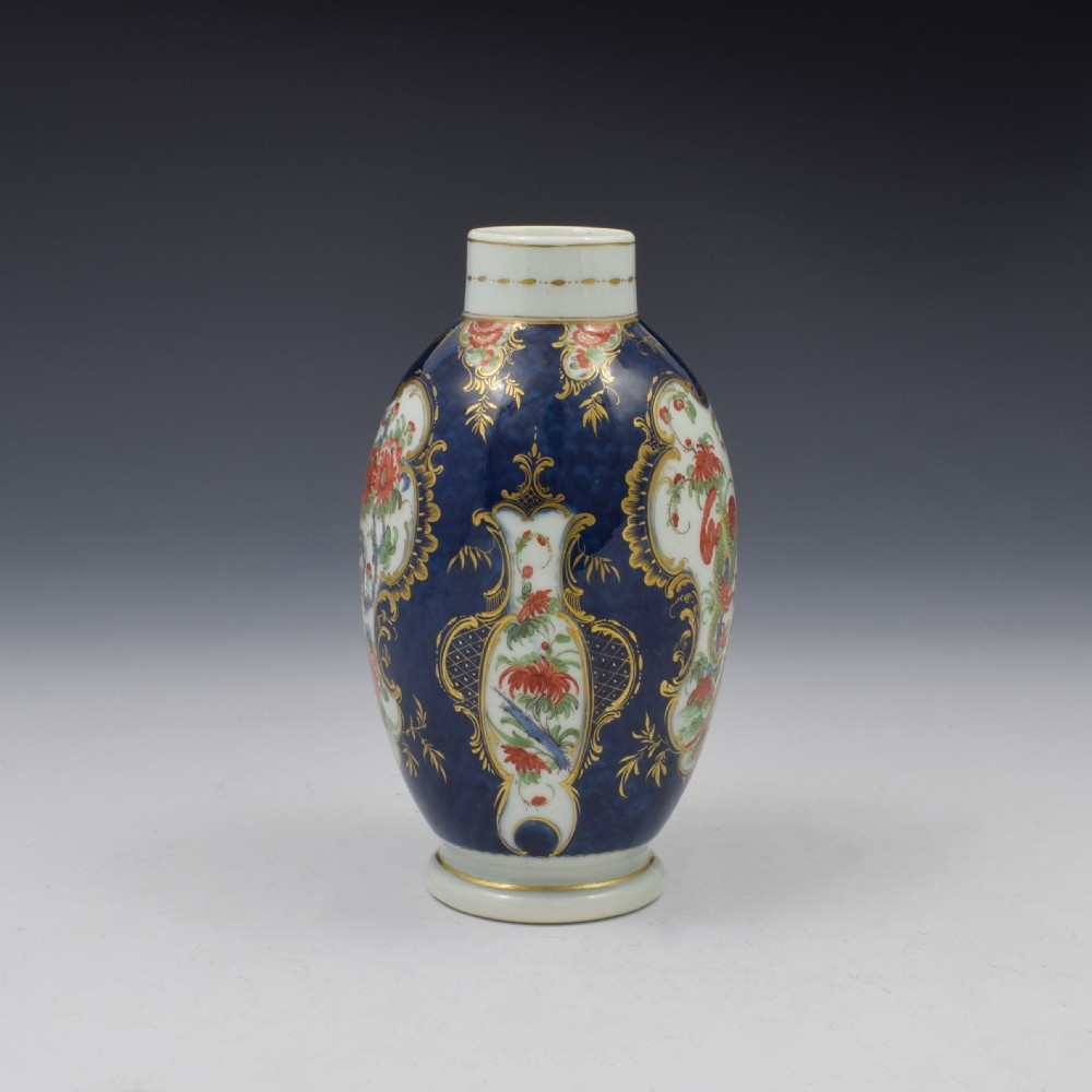 First Period Worcester Porcelain Blue Scale Jabberwocky Tea Canister  View IV