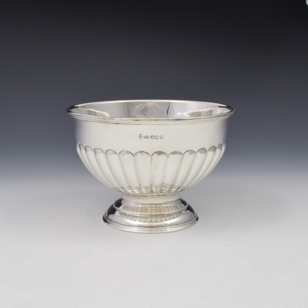 Melon Fluted Silver Pedestal Rose Bowl 