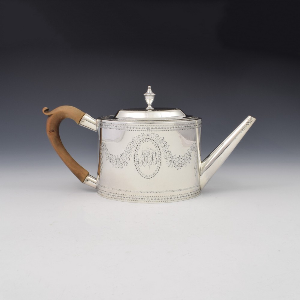 Fine Georgian Silver Oval Teapot 1783 John Kidder View V