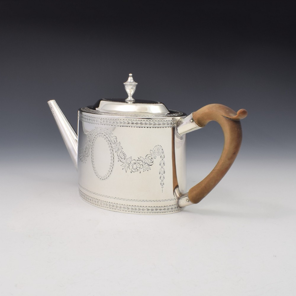 Fine Georgian Silver Oval Teapot 1783 John Kidder View VIII