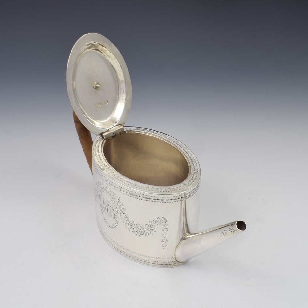 Fine Georgian Silver Oval Teapot 1783 John Kidder View XIII