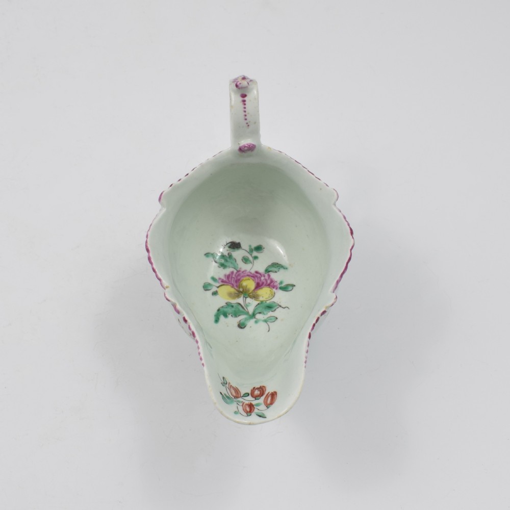 Christian's Liverpool Porcelain Polychrome Sauceboat Fancy Birds c.1770 View V