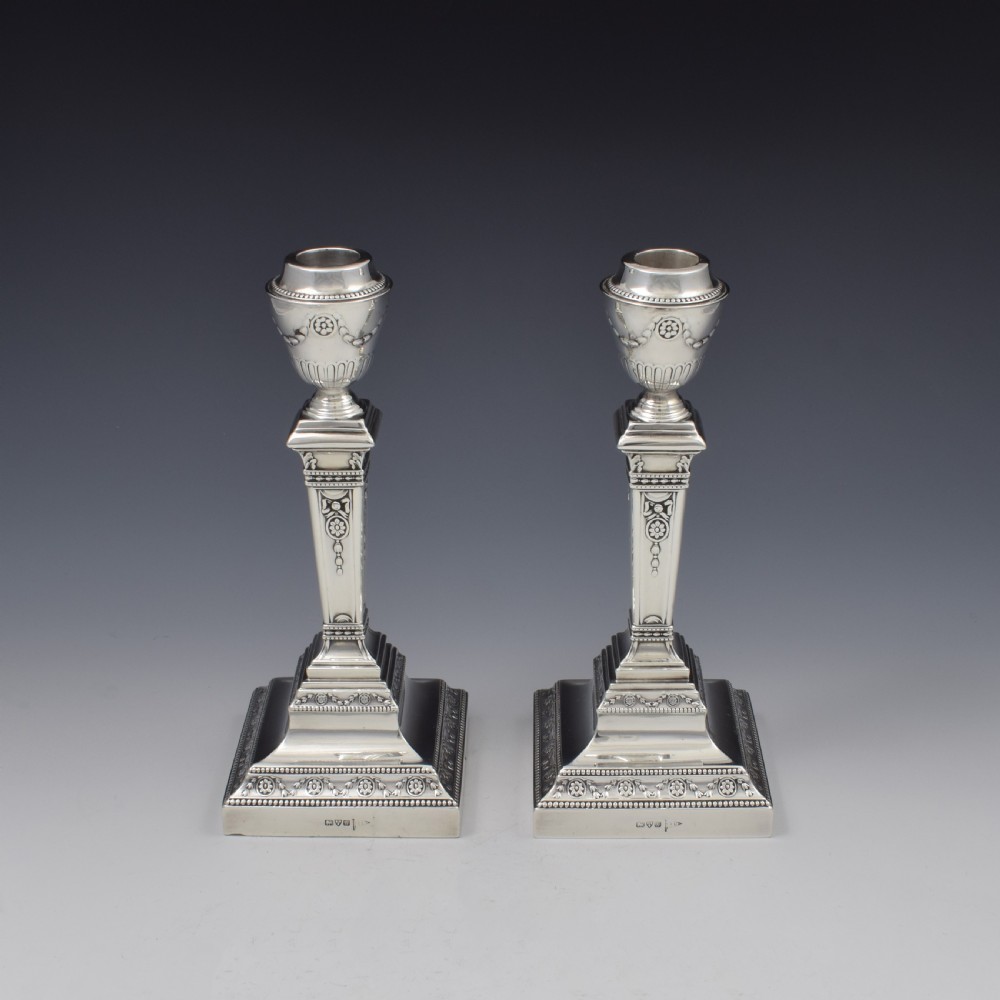 Fine Pair Of Edwardian Neoclassical Silver Candlesticks Walker & Hall