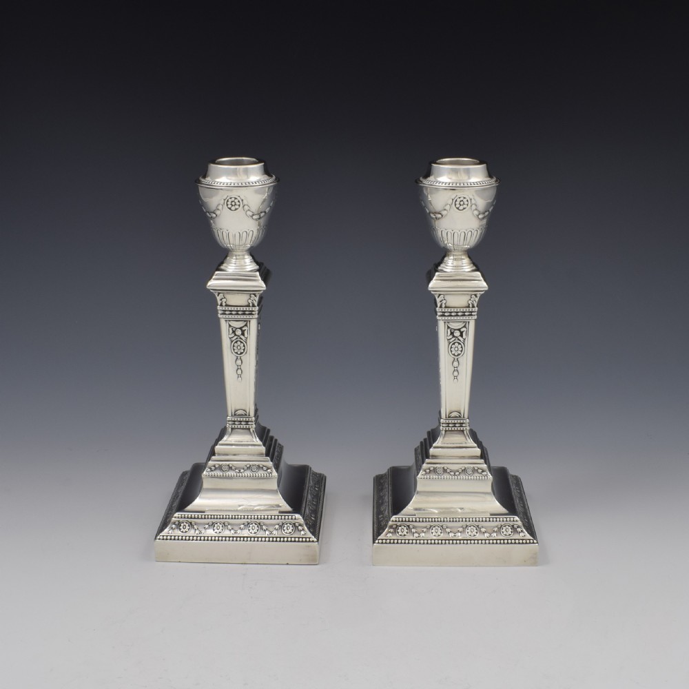 Fine Pair Of Edwardian Neoclassical Silver Candlesticks Walker & Hall View III