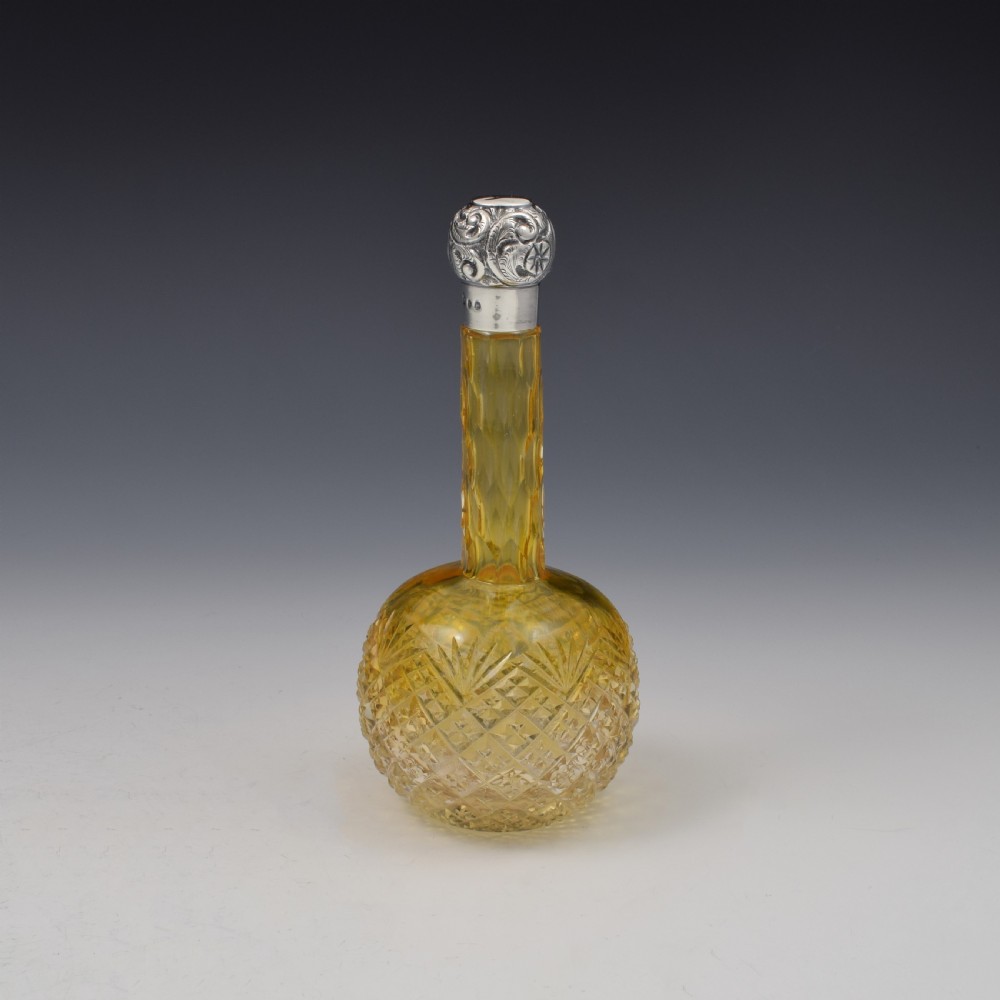 Victorian Silver & Amber Cut Glass Scent / Perfume Bottle