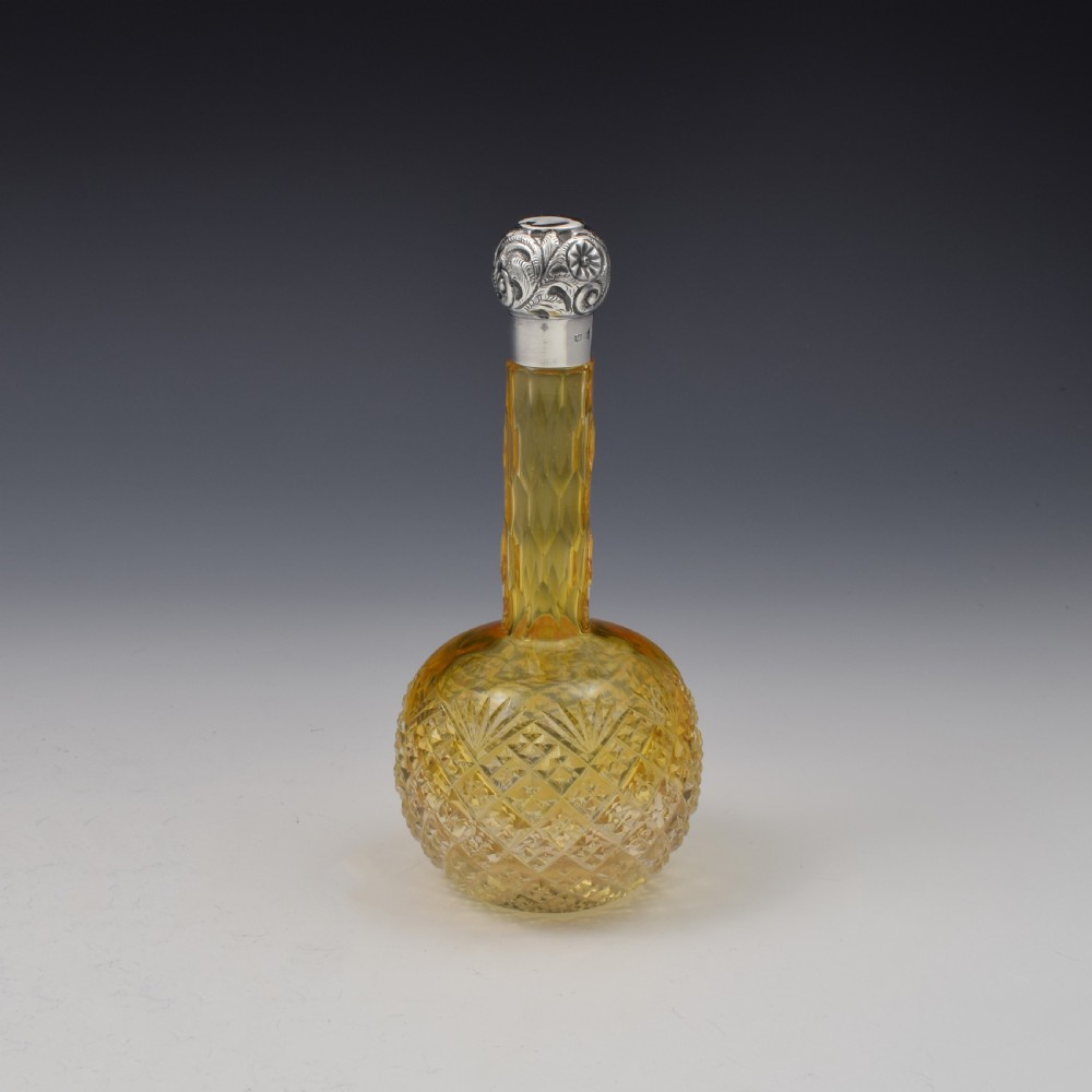 Victorian Silver & Amber Cut Glass Scent / Perfume Bottle View III