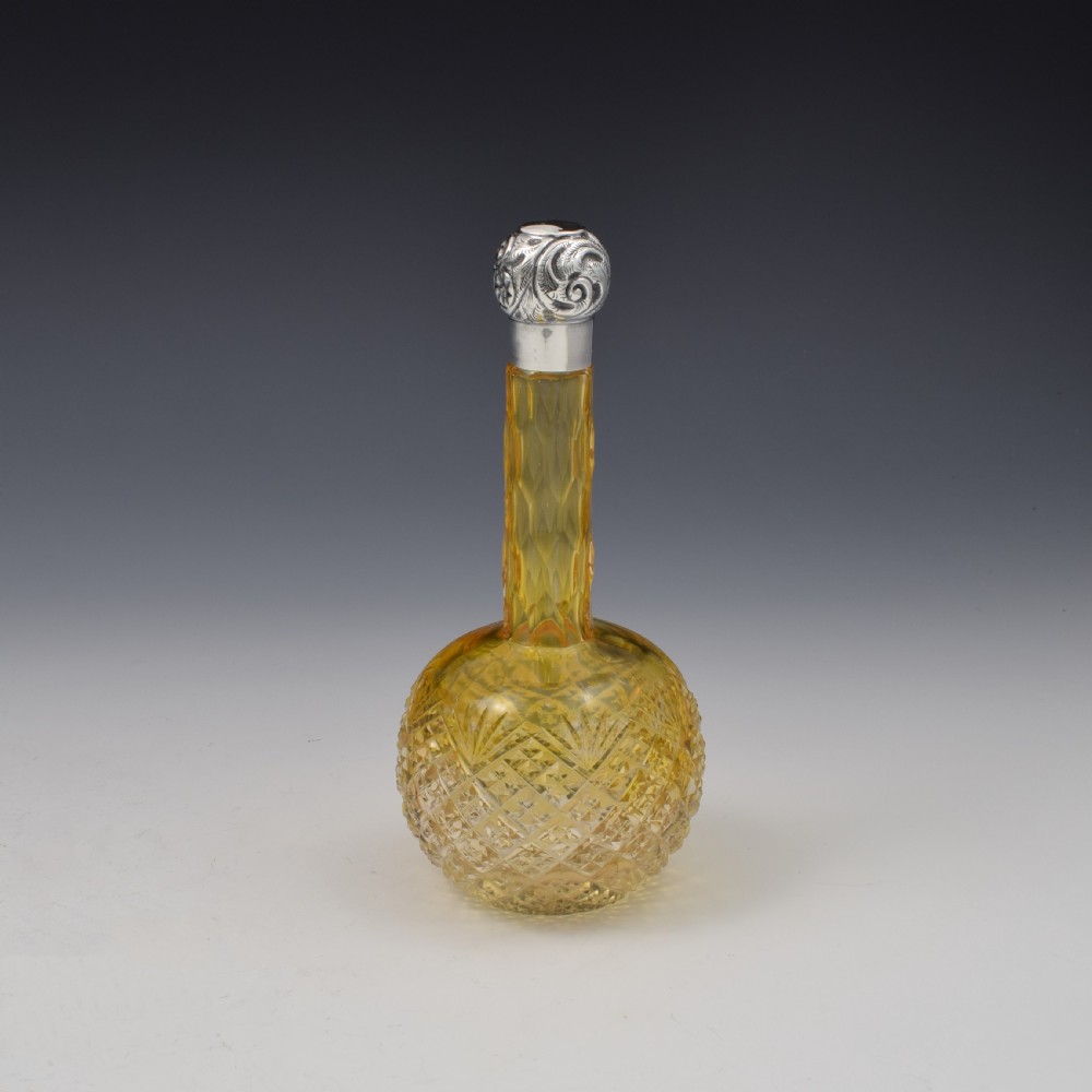 Victorian Silver & Amber Cut Glass Scent / Perfume Bottle View IV