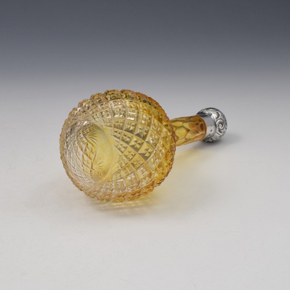 Victorian Silver & Amber Cut Glass Scent / Perfume Bottle View V