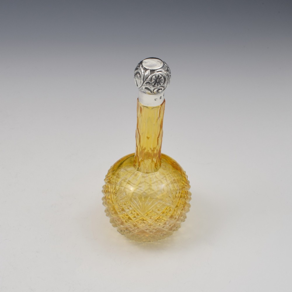 Victorian Silver & Amber Cut Glass Scent / Perfume Bottle View VI