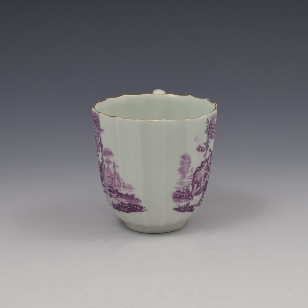Rare Worcester Porcelain Large Lilac Printed L'Amour Fluted Coffee Cup View II