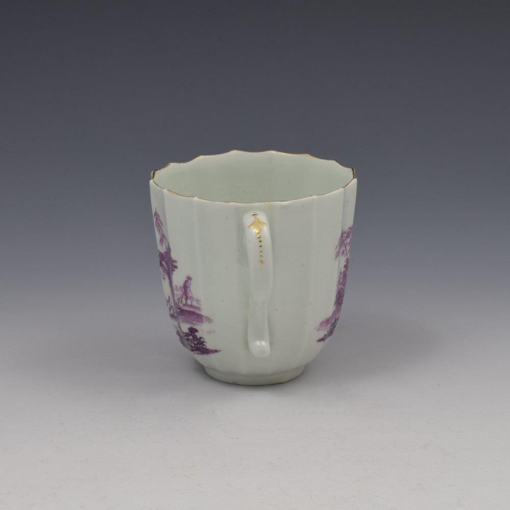 Rare Worcester Porcelain Large Lilac Printed L'Amour Fluted Coffee Cup View IV