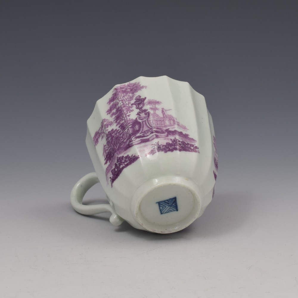 Rare Worcester Porcelain Large Lilac Printed L'Amour Fluted Coffee Cup View VI