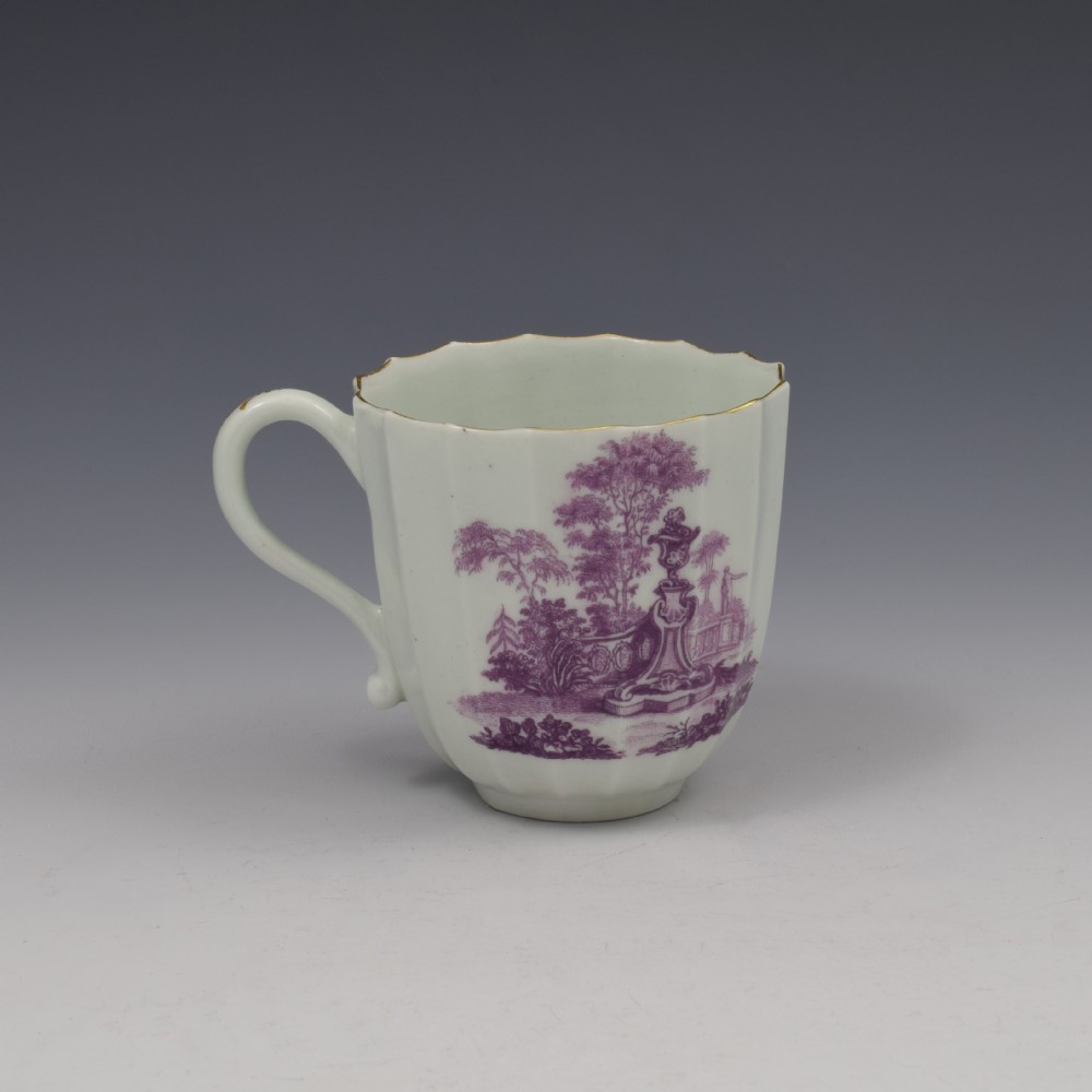 Rare Worcester Porcelain Large Lilac Printed L'Amour Fluted Coffee Cup View III