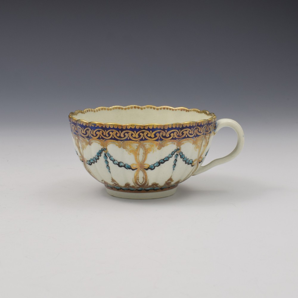 First Period Worcester Porcelain Sevres Style Fluted Tea Cup c.1775