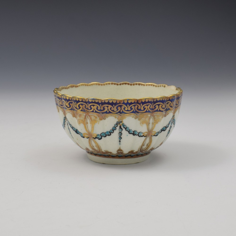 First Period Worcester Porcelain Sevres Style Fluted Tea Cup c.1775 View II