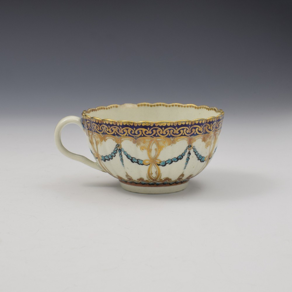 First Period Worcester Porcelain Sevres Style Fluted Tea Cup c.1775 View III