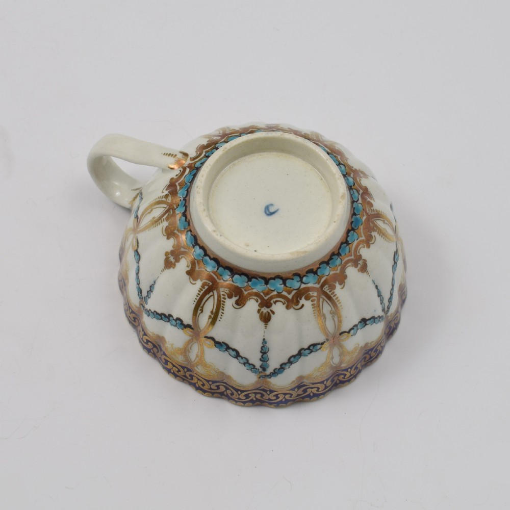 First Period Worcester Porcelain Sevres Style Fluted Tea Cup c.1775 View VII