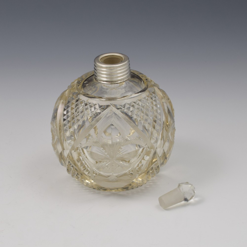 Fine Turquoise Guilloche Enamel & Silver Cut Glass Scent Bottle View V