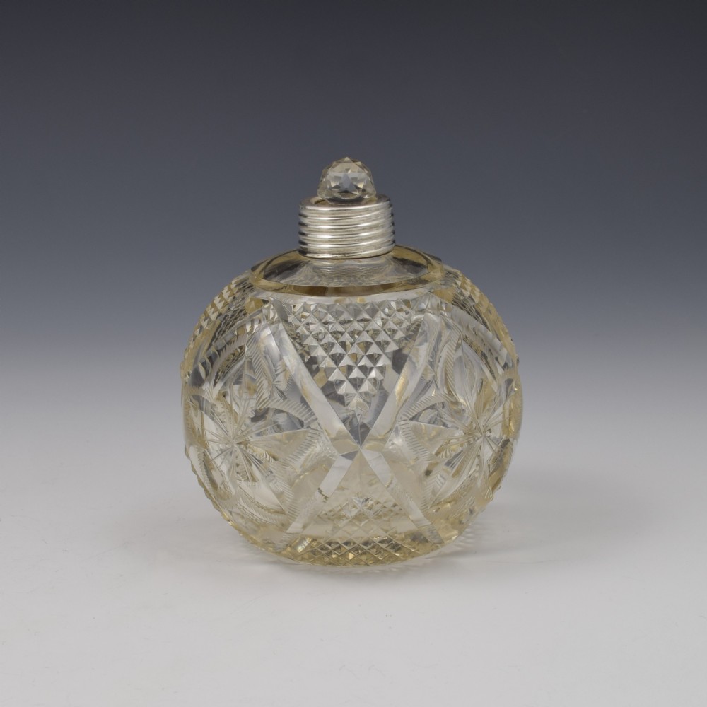 Fine Turquoise Guilloche Enamel & Silver Cut Glass Scent Bottle View VI