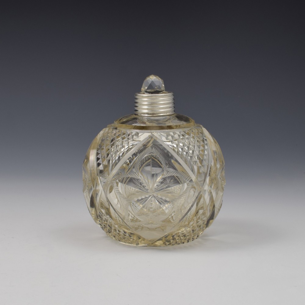 Fine Turquoise Guilloche Enamel & Silver Cut Glass Scent Bottle View VII