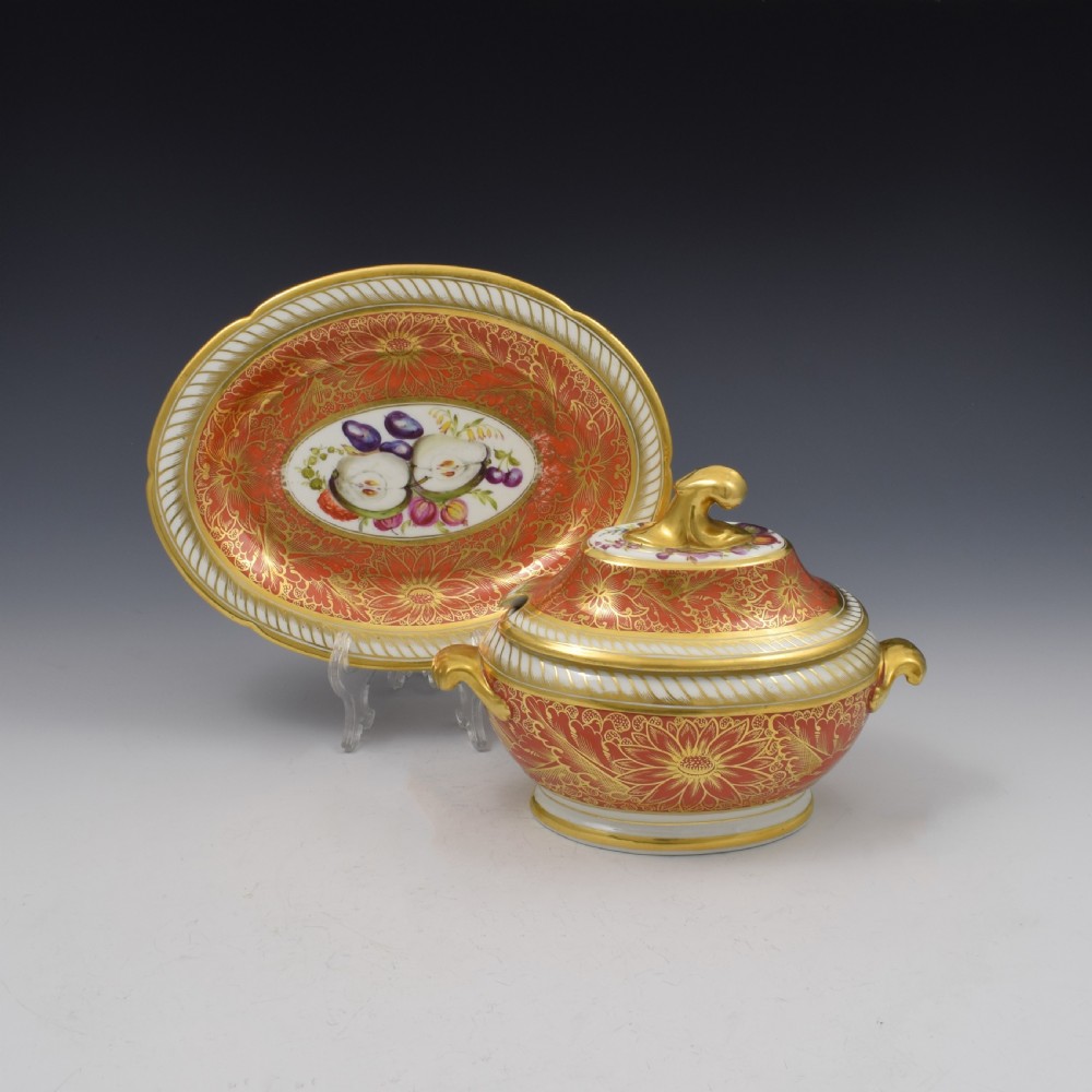 Fine Georgian Coalport Porcelain Dessert Sauce Tureen & Stand c.1805
