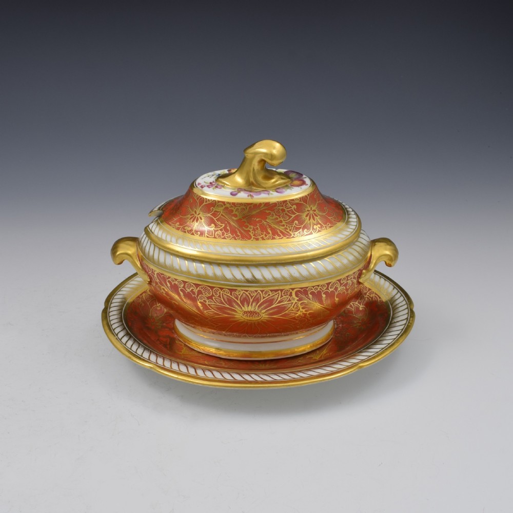 Fine Georgian Coalport Porcelain Dessert Sauce Tureen & Stand c.1805 View II