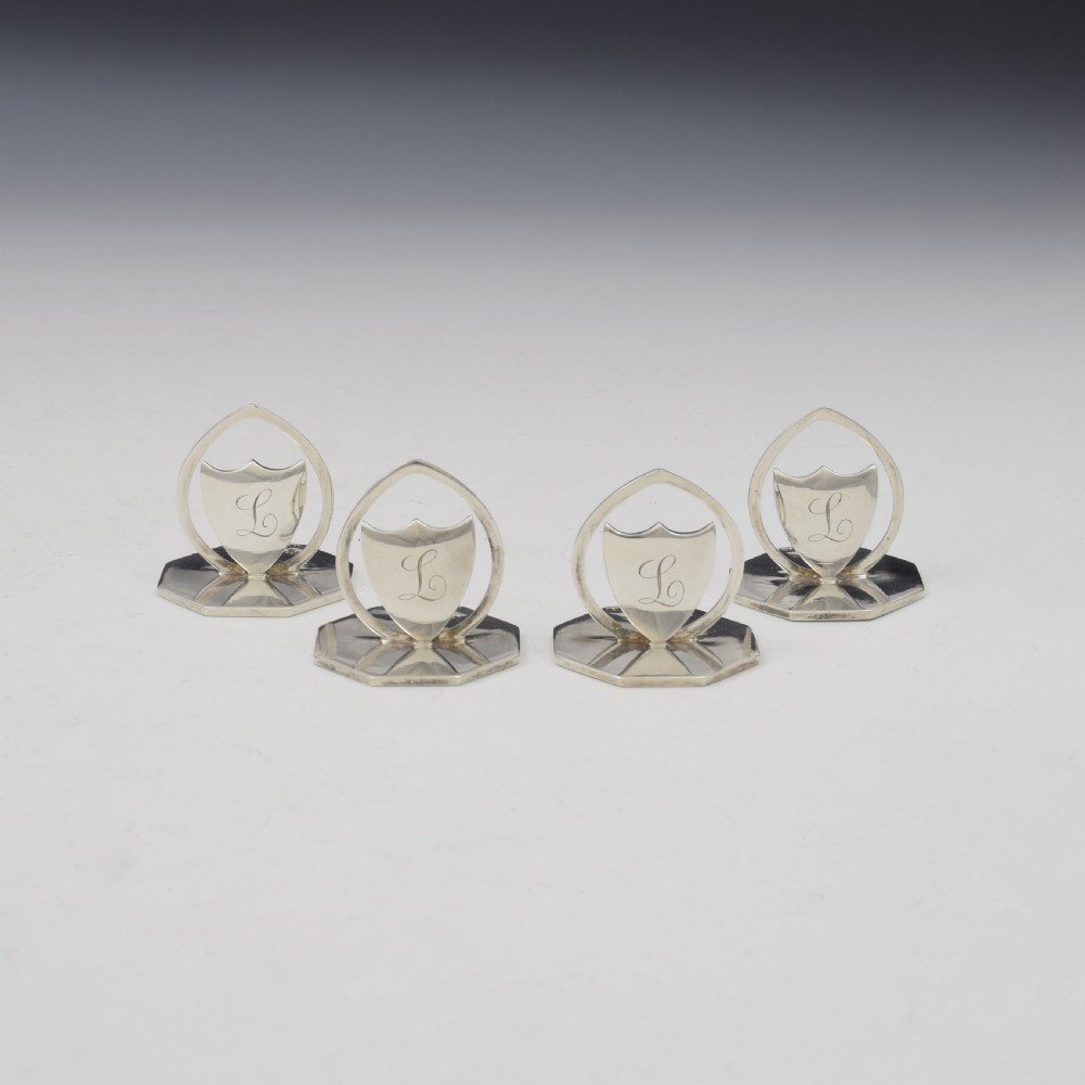 George V Set Of Four Silver Shield Menu / Place Card Holders 