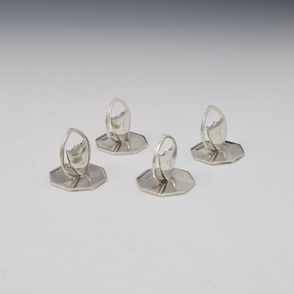 George V Set Of Four Silver Shield Menu / Place Card Holders  View II
