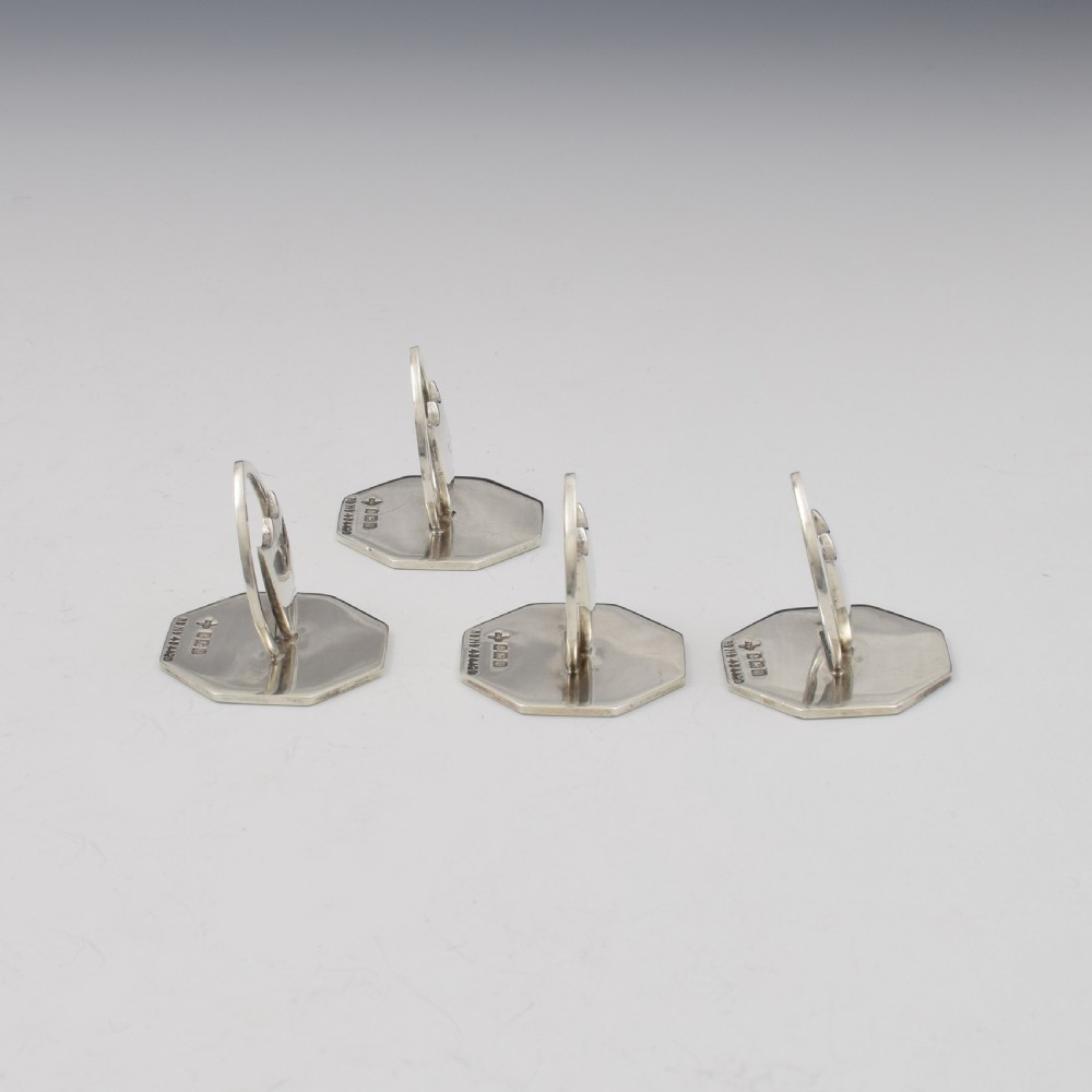 George V Set Of Four Silver Shield Menu / Place Card Holders  View III