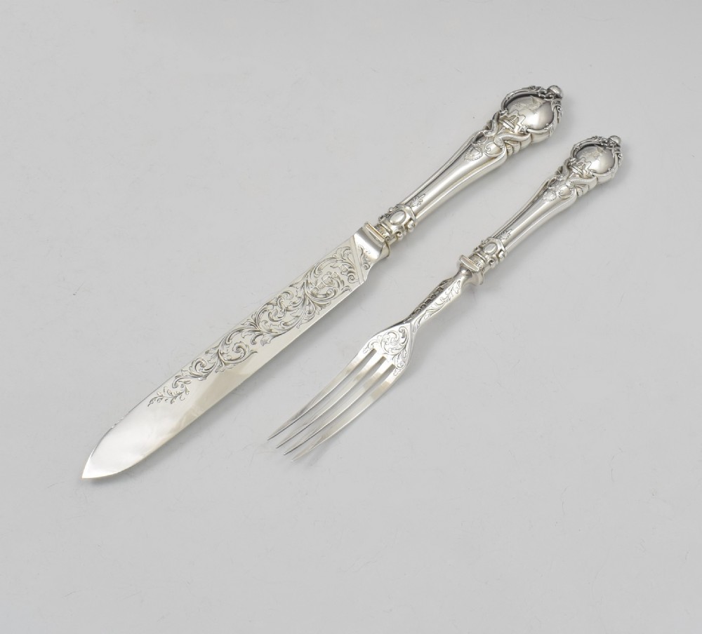 Cased Victorian Silver Handled Cake Knife & Serving Fork Set 1852 View IV