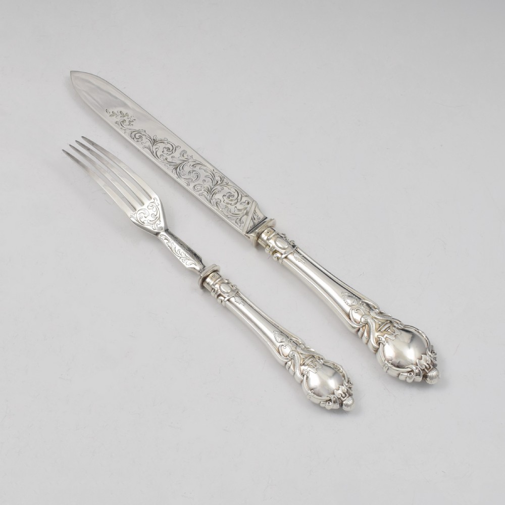 Cased Victorian Silver Handled Cake Knife & Serving Fork Set 1852 View V